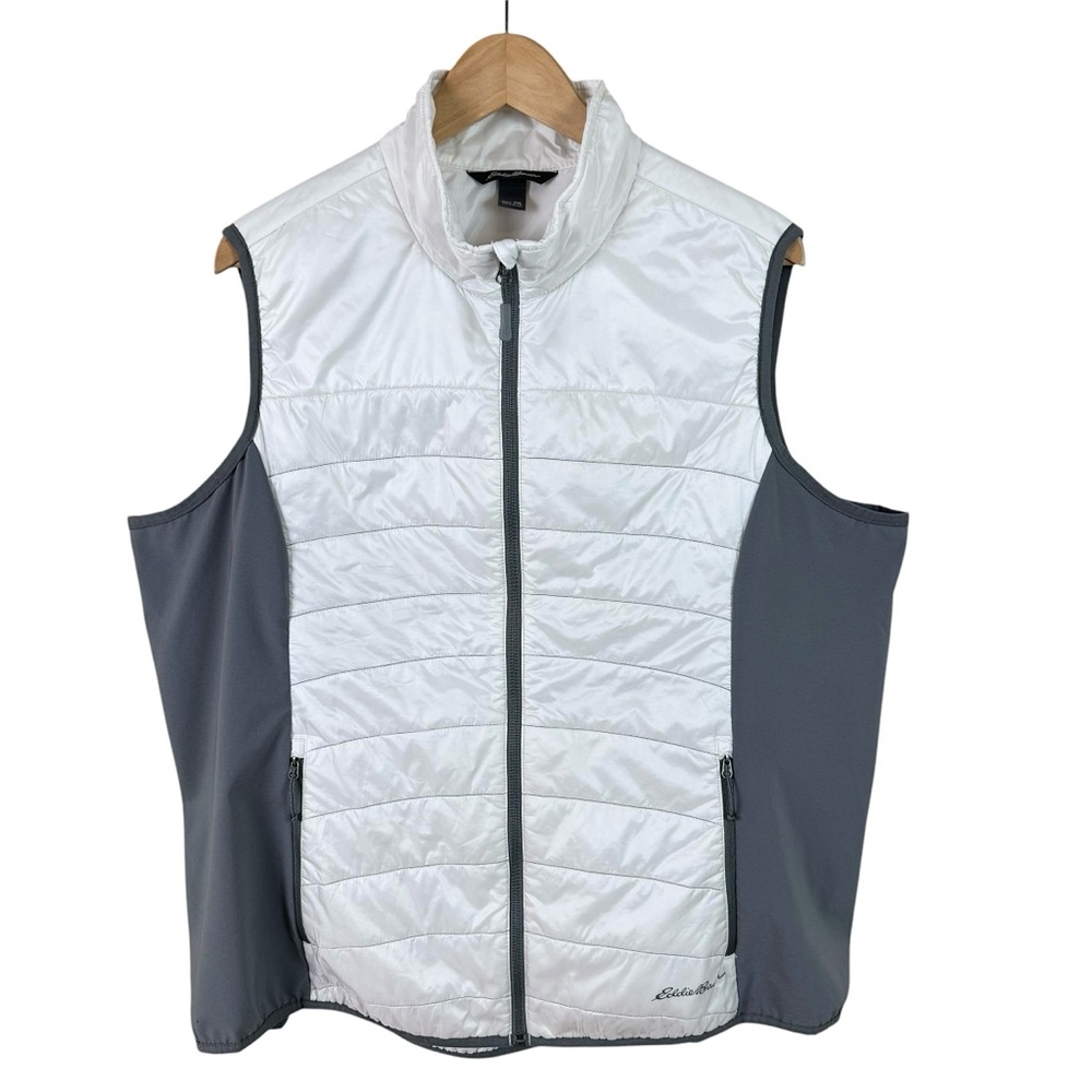 Eddie Bauer Vest Womens Size 2X 2XL Quilted White Gray Winter Cozy Plus Zipper